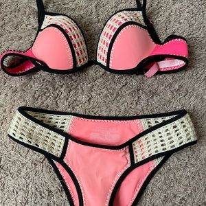 VS pink crochet bathing suit set